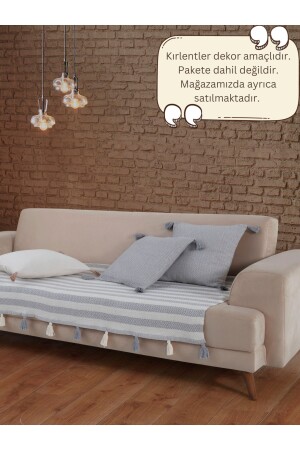 Liva Pompom Grau Sofabezug 115 x 200 cm Sofa Divan Sofa Bett Sesselbezug Schal mit Quasten - 1