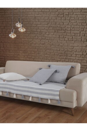 Liva Pompom Grau Sofabezug 115 x 200 cm Sofa Divan Sofa Bett Sesselbezug Schal mit Quasten - 4