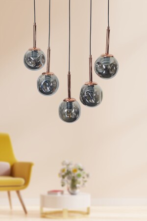 Liza 5-teiliger Luxus-Pendelleuchte-Kronleuchter mit kupferschwarzem Metallgehäuse und Rauchglas-Design LZRNAVZ216 - 4