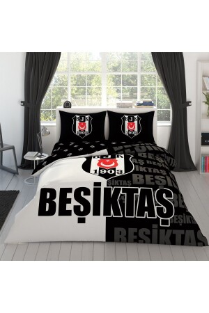 Lizenziertes Beşiktaş Piece Logo Baumwoll-Doppelbettbezug-Set 000000001000042141 - 2