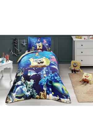 Lizenziertes Ranforce-Bettbezug-Set für Einzelbett, Spongebob, Aquablau 153. EVY. 00167 - 3