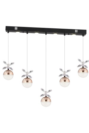 Lokken 5'li Sıralı Bakır 50 Watt Kristal Ledli Modern Oturma Odası Salon Sarkıt Avize 4079-05S-CU - 4