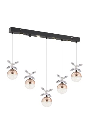 Lokken 5'li Sıralı Bakır 50 Watt Kristal Ledli Modern Oturma Odası Salon Sarkıt Avize 4079-05S-CU - 5