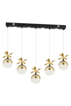 Lokken 5'li Sıralı Gold 50 Watt Kristal Ledli Modern Oturma Odası Salon Sarkıt Avize 4079-05S-GD - 4