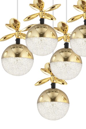 Lokken 5'li Yuvarlak 50 Watt Gold Kristal Ledli Modern Oturma Odası Salon Sarkıt Avize 4079-05Y-GD - 6