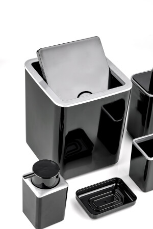 London 5-teiliges Badezimmer-Set (7-Liter-Eimer), 5-teiliges Badezimmer-Set, Silber, Schwarz - 7