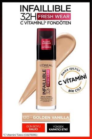 L'Oréal Paris Infaillible 32H Fresh Wear C Vitaminli Fondöten - 120 Golden Vanilla - 2