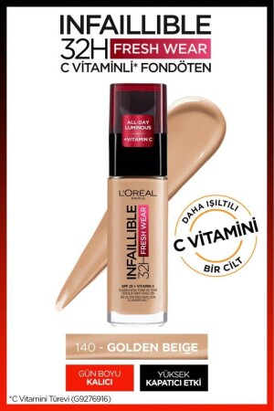 L'Oréal Paris Infaillible 32H Fresh Wear C Vitaminli Fondöten - 140 Golden Beige - 2