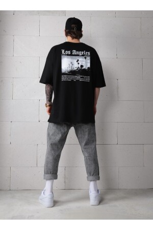 Los Angeles Baskılı Oversize Siyah T-shirt - 2