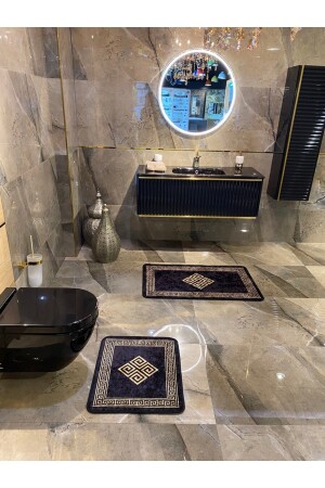 Losarina 2'li Lateks Kaymaz Taban Su Geçirmez Banyo Paspas Takımı (60X100 - 60X50) Siyah-altın - 6