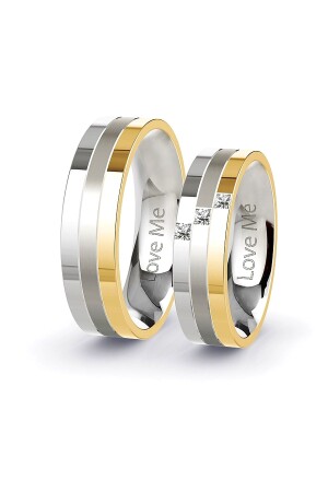 Love Me 1 Stück Schmuckqualität 6 mm anlaufgeschützter Gold- und Weißstahl-Ehering Lm-022g - 1