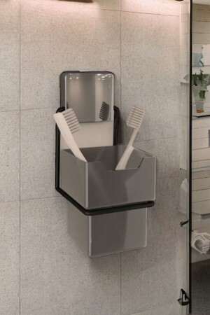 Lüks Siyah Diş Fırçalık Modern Banyo Aksesuarı Güçlü Yapışkanlı Siyah Askı DECOREV DİŞ FIRÇALIK DC-5064 SİYAH - 4