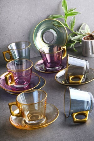 Lux - Nescafe- und Teetassen-Set aus Glas, 6 Farben, 12-teilig - 1