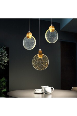 Luxuriöse moderne dreifache runde Pendelleuchte, Kristallglas-LED-Kronleuchter, goldgelber LED-Kronleuchter burenze1097 - 1