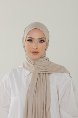 Luxuriöser Schal aus gekämmter Baumwolle in Stein – Damen-Hijab-Jersey-Hijab-Lycra-Schal - 6