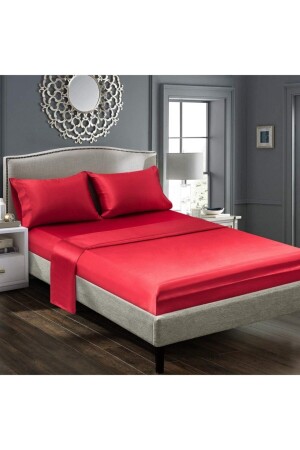 Luxuriöses 4-teiliges Doppelbett-Bettbezug-Set aus Satin, 200 x 220 cm, elastisches Laken, rote Bettwäsche-Set 3 - 8