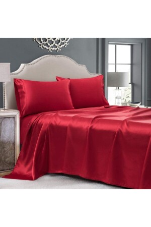 Luxuriöses 4-teiliges Doppelbett-Bettbezug-Set aus Satin, 200 x 220 cm, elastisches Laken, rote Bettwäsche-Set 3 - 3