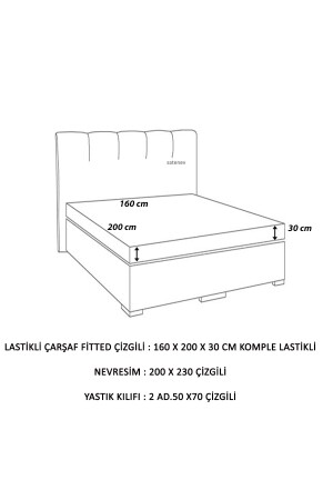 Luxuriöses Hotel-Bettbezug-Set mit doppelten elastischen Laken, gestreift, Baumwollsatin, Ecru-Creme, Otels2022 - 7