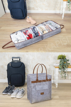 Luxuriöses Leder-Schuh- und Koffer-Organizer-Taschen-Set aus Filz, Grau SZH-SUITSHOES-E1130 - 6