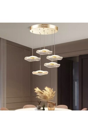 Luxury Exclusive Beşli Yuvarlak Sarkıt Led Avize Jellyfish Gold Sarı Ledli Avize TYC00322579925 - 3