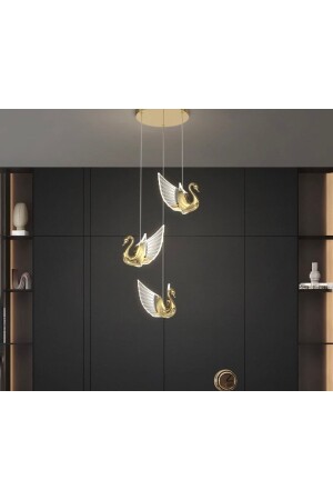 Luxury Exclusive Modern Sarkıt Üçlü Kuğu Led Avize Swan Gold Sarı Ledli Avize burenze1174 - 2