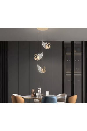 Luxury Exclusive Modern Sarkıt Üçlü Kuğu Led Avize Swan Gold Sarı Ledli Avize burenze1174 - 5