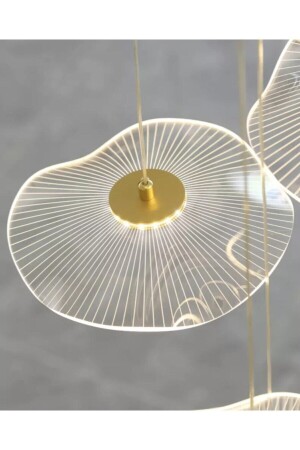 Luxury Exclusive Üçlü Yuvarlak Sarkıt Led Avize Jellyfish Gold Sarı Ledli Avize - 5