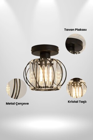 Crepuscolo Model Siyah Renk Metal Kristal Taşlı Salon Mutfak Yatak Oturma Odası Plafonyer Avize LUNA-EG-1S - 6