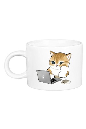 Luxus-Tasse aus Porzellan mit niedlicher Katze am Arbeitstag - 2