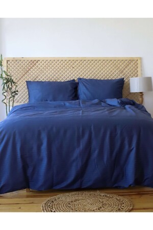 Luxushotel Bunte Serie Einzelbett-Bettbezug-Set mit elastischen Laken, gestreiftes Satin-Bettbezug-Set Indigo-Marineblau teksaten01 - 4