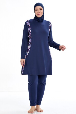 Lycra Battalini Großer Hijab-Badeanzug mit Blumenmuster, langärmlig und vollständig bedeckend, dunkelmarineblau, 961 - 3