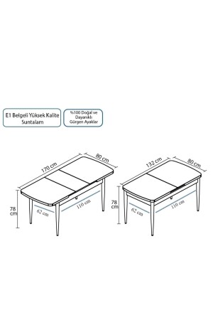 Mabel-Serie – 80 x 132 Esstisch-Set für Küche und Wohnzimmer, 6 cremefarbene Stühle - 5