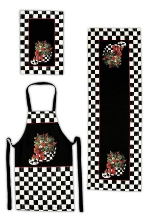 Mackenzie Checkerboard Patterned Kitchen 3er-Set – Runner-Ofenabdeckung und Küchenschürze Gift-ltd368 - 3