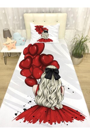 Mädchen im roten Kleid und Tagesdecke mit Ballonmuster evortu1337 - 1