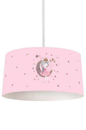 Mädchen sitzt auf dem Mond, rosa gemusterter Kinder- und Babyzimmer-Hängelampen-Kronleuchter Tlav-280 TLAV-280 - 2