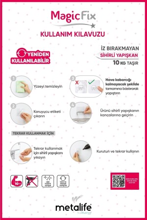 Magic Fix Sihirli Yapışkan Kancalı Siyah Lamalı 2 Adet Dikdörtgen Banyo Rafı - 6