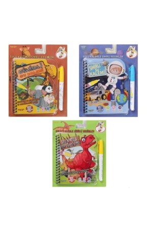 Magic Water Coloring Notebook 3er-Set Space, Forest, Dinosaur Themed Water Magic dsnı526 - 3