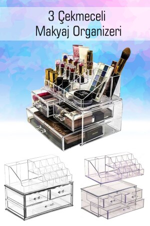 Make-up-Box mit 3 Schubladen und oberer Ablage, Schmuckzubehör-Organizer, Make-up-Kosmetik-Organizer - 2