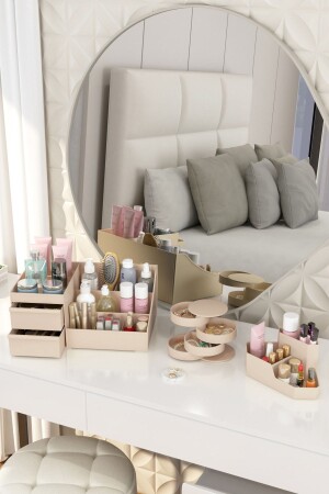 Make-up-Organizer und Kosmetik-Aufbewahrungsbox, Organizer, 3-teiliges Set, Creme. 3-teiliges Set, elegant, LONA YOUNG, CREME - 1