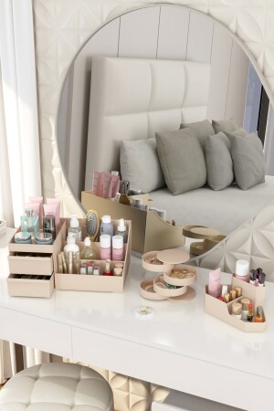 Make-up-Organizer und Kosmetik-Aufbewahrungsbox, Organizer, 3-teiliges Set, Creme. 3-teiliges Set, elegant, LONA YOUNG, CREME - 3