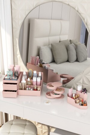 Make-up-Organizer und Kosmetik-Aufbewahrungsbox, Organizer, 3er-Set, 3er-Set, elegant, LONA YOUNG, PINK - 3