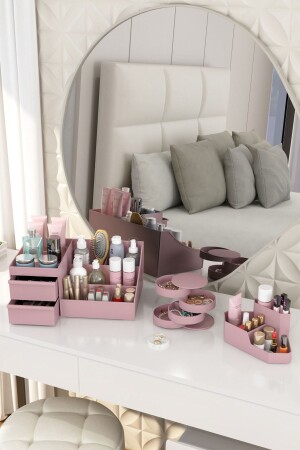 Make-up-Organizer und Kosmetik-Aufbewahrungsbox, Organizer-Set, 3er-Set, Dusty Rose, 3-teiliges Set, elegantes LONA YOUNG CLARET RED - 2