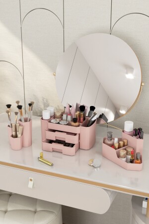 Make-up-Organizer und Kosmetik-Aufbewahrungsbox, Organizer-Set, 3er-Set, Puderrosa, 3-teiliges Set, SANDY SIERRA YOUNG PINK - 3