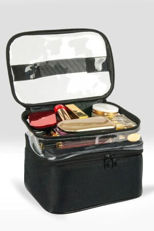 Make-up-Tasche, Reise-Pflegetasche, schwarzes transparentes Fach – 2-Fächer-Funktioneller Kosmetik-Organizer jtmkyj - 2