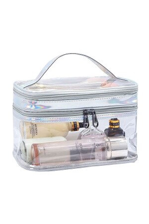 Make-up-Tasche, Reise-Pflegetasche, silberfarben, transparentes Fach – funktionaler Organizer mit 2 Fächern - 2