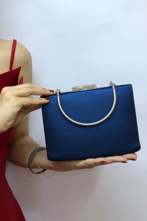 Marineblaue Abendkleid-Clutch-Portfolio-Damentasche aus Satin für Damen - 1