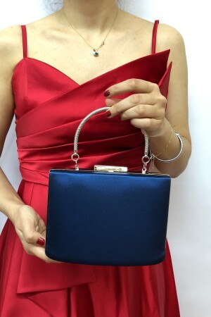 Marineblaue Abendkleid-Clutch-Portfolio-Damentasche aus Satin für Damen - 4