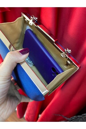 Marineblaue Abendkleid-Clutch-Portfolio-Damentasche aus Satin für Damen - 6