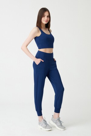 Marineblaue Jogginghose mit hoher Taille für Damen - 1