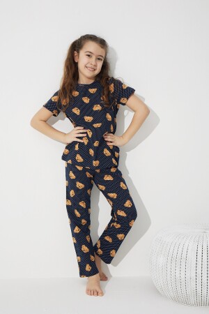 Marineblaues Pyjama-Set aus Baumwoll-Lycra mit Teddybär-Muster 7624 - 2